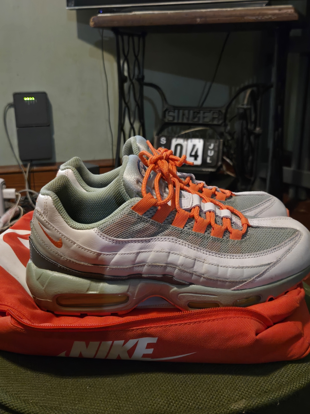 Nike Men’s Air Max 95 8.5M - Custom Colorway I DesignWhite, Light Green & Orange